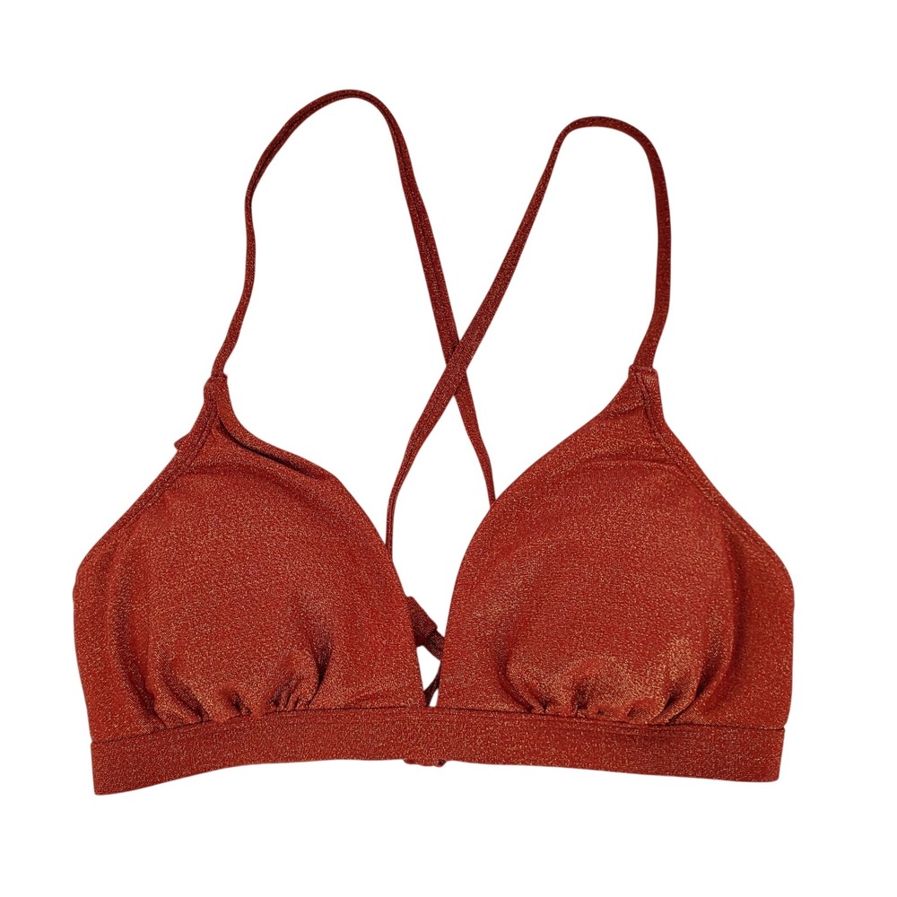 Cupshe Medium Metallic Shimmer Triangle Bikini Top Rust Orange Adjustable Padded